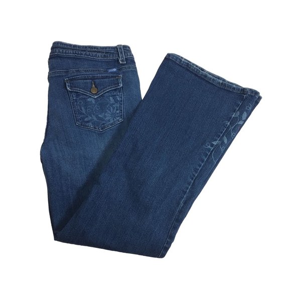 Women's Lilu Wide Leg Embroidered Floral Stretch Low Rise Jeans Sz. 15 - Picture 5 of 9